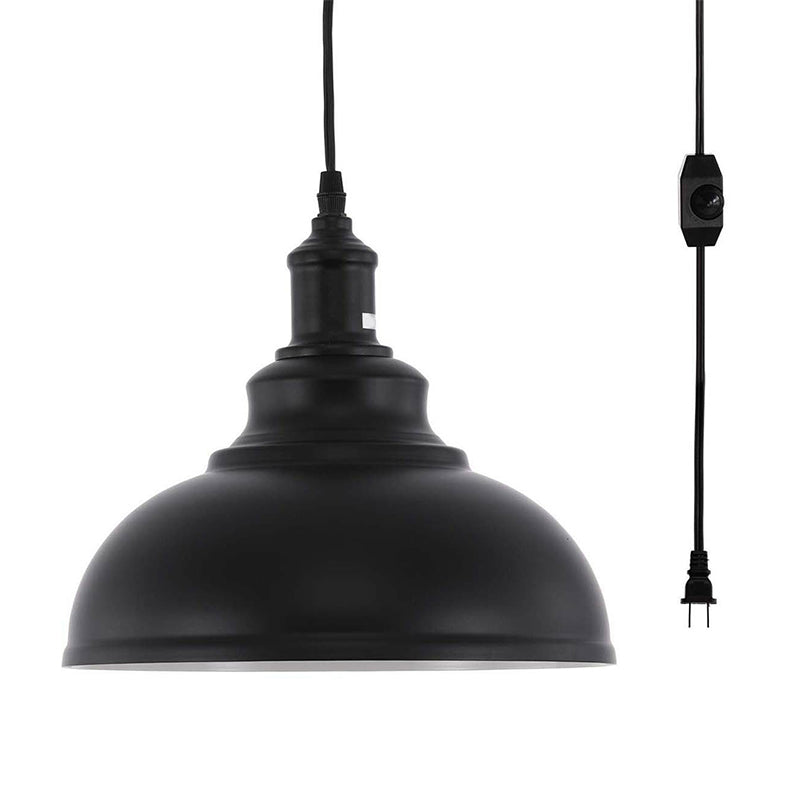 Industrial Metal Black Hanging Light Fixture Bowl Pendant Lamp Ceiling with Plug-in Cord