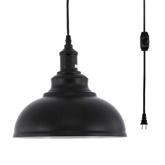 Industrial Metal Black Hanging Light Fixture - 1 Head Ceiling Pendant Lamp With Plug-In Cord