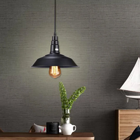 Country Style Metal Black Barn Pendant Ceiling Light With Plug-In Kitchen Bulb