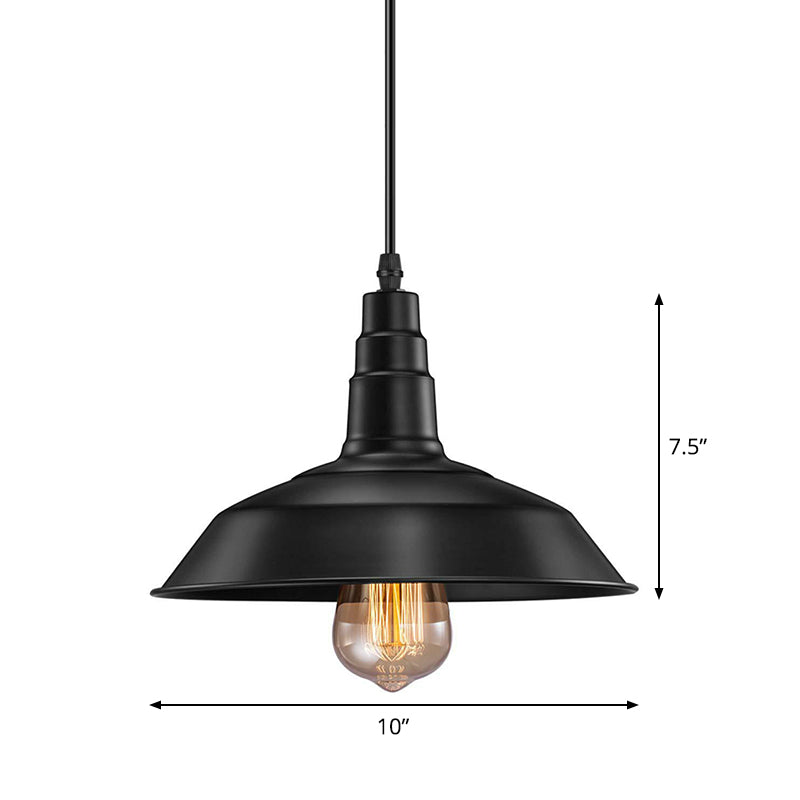 Country Style Black Barn Pendant Ceiling Light with Metal Finish - Kitchen Plug-in Pendulum Light (1 Bulb)