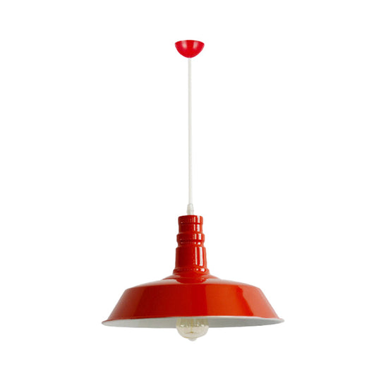 Industrial Barn Shade Pendant Lamp with Rolled-Trim Head - Red/Yellow/White Finish