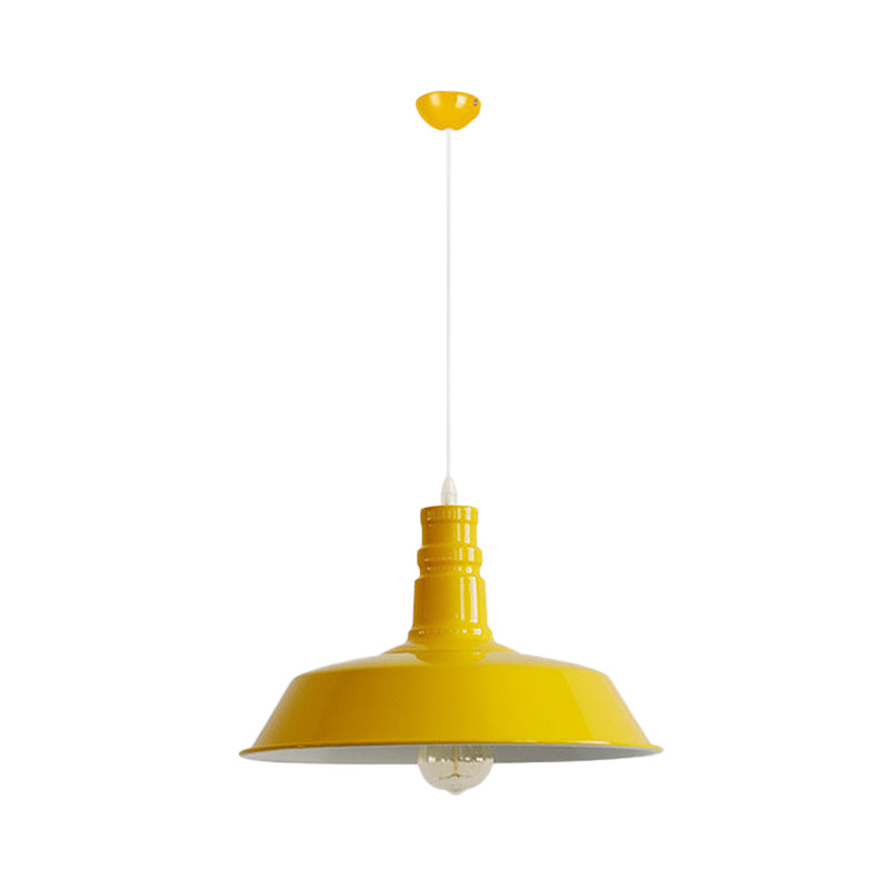 Industrial Barn Shade Pendant Lamp - Red/Yellow/White Finish Hanging Light Kit Yellow