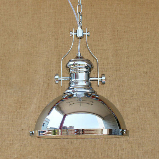 Farmhouse Cloche Pendant Light In Bronze/Chrome With Handle - Metal Hanging Ceiling Lamp Chrome