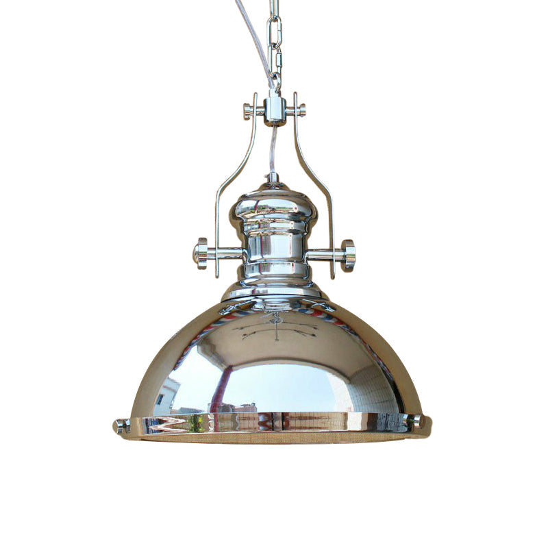 Farmhouse Cloche Pendant Light with Handle in Bronze/Chrome Finish