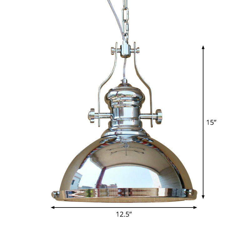 Farmhouse Cloche Pendant Light with Handle in Bronze/Chrome Finish