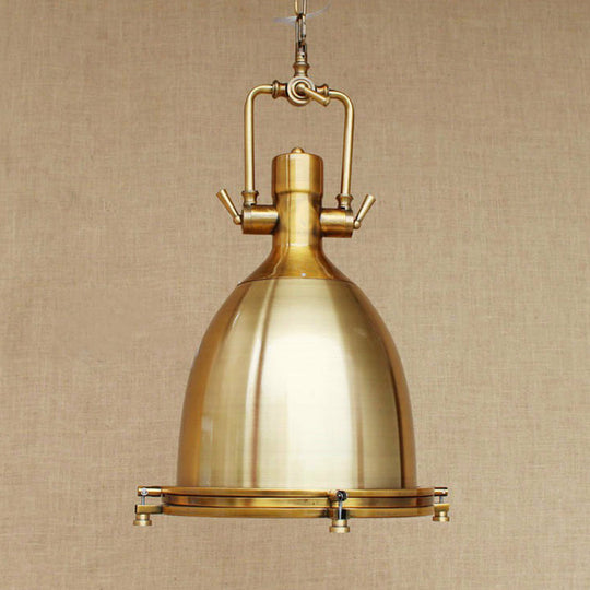 Farmhouse Cloche Pendant Light with Handle in Bronze/Chrome Finish