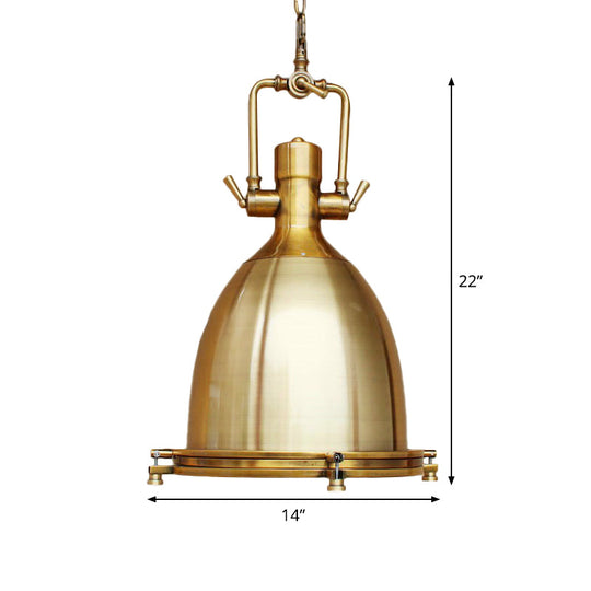 Farmhouse Cloche Pendant Light with Handle in Bronze/Chrome Finish