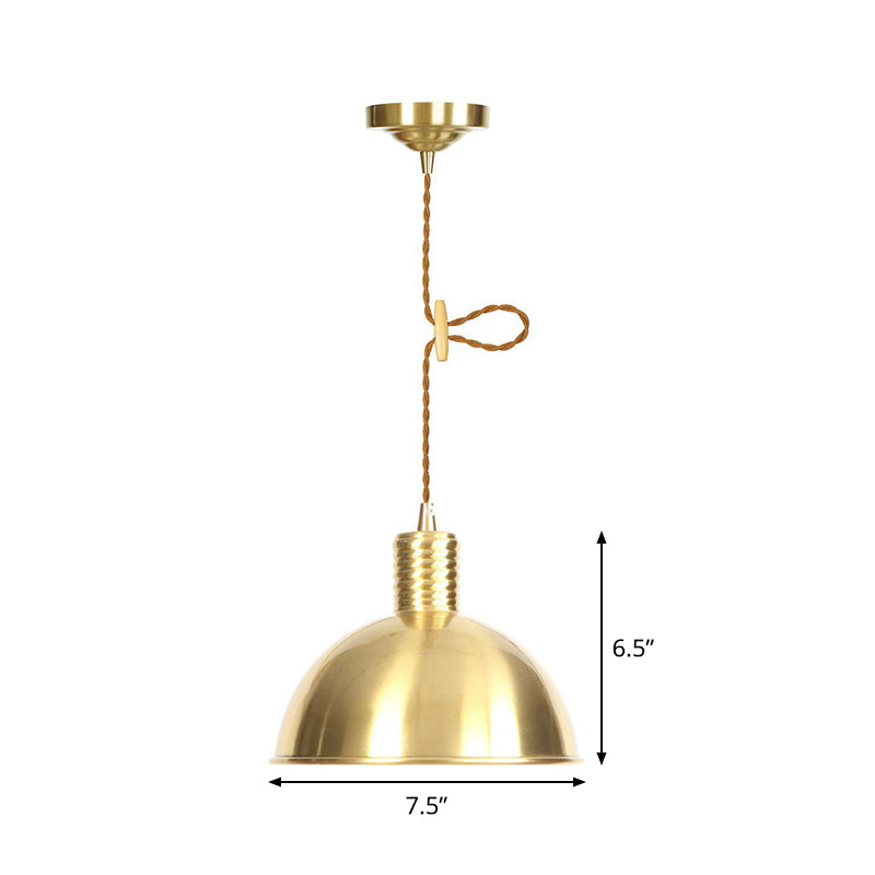 Antiqued Iron Gold Pendant Lamp with Single-Bulb, Flat/Bowl/Cone Shade Suspension Fixture