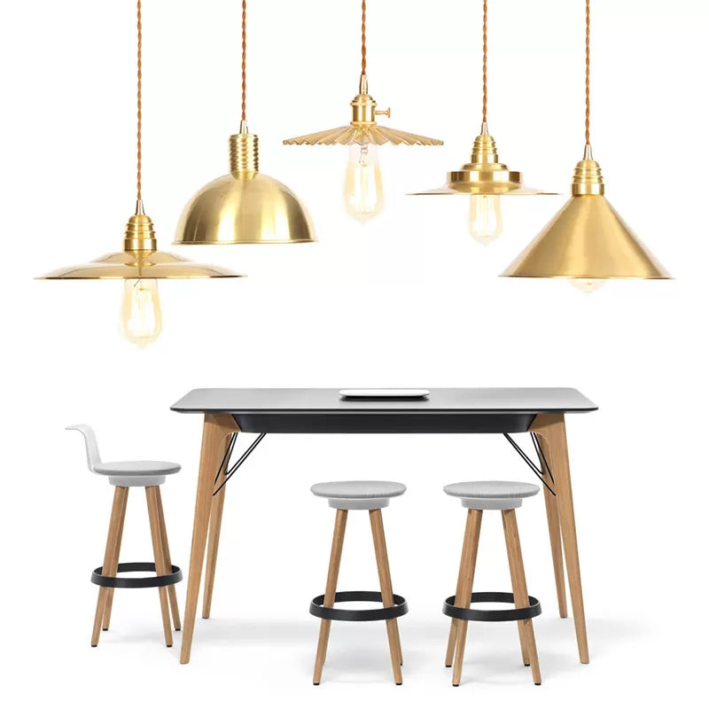 Iron Gold Pendant Lamp With Flat/Bowl/Cone Shade & Single-Bulb - Vintage Suspension Fixture / Flare