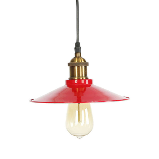 Red Iron Saucer Shade Pendant Light Kit - Loft Style Hanging Ceiling Light for Living Room - 8.5"/10"/14" W