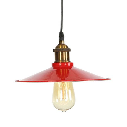 Red Iron Saucer Shade Pendant Light Kit - Loft Style Hanging Ceiling Light for Living Room - 8.5"/10"/14" W