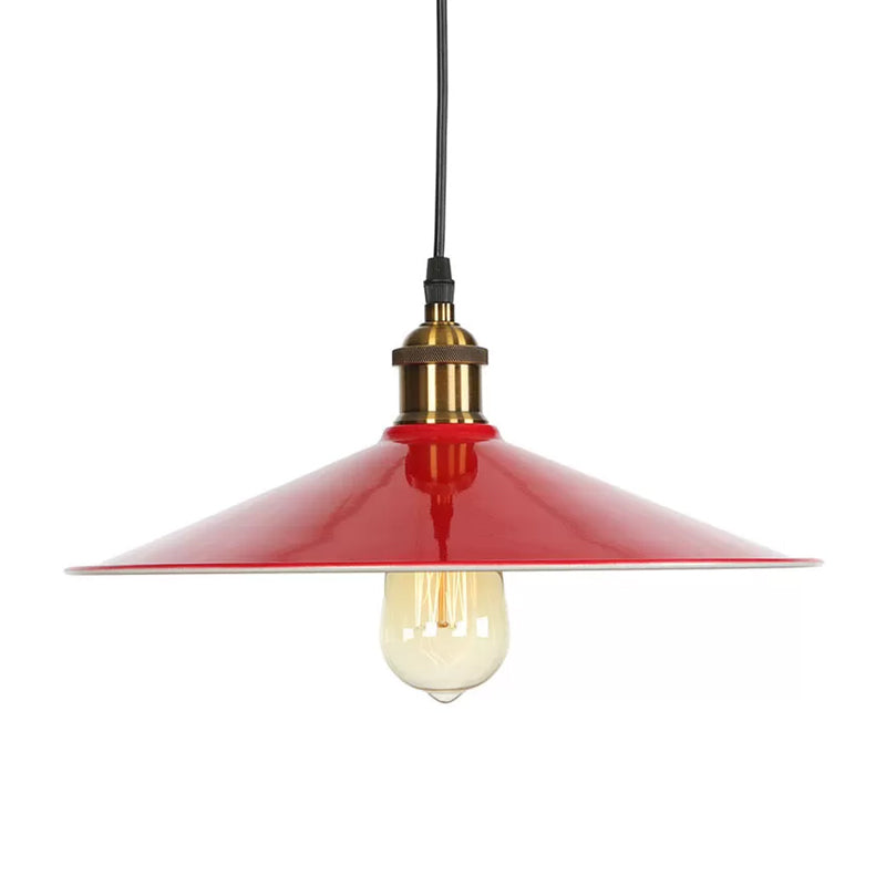 Red Iron Saucer Shade Pendant Light Kit - Loft Style Hanging Ceiling Light for Living Room - 8.5"/10"/14" W