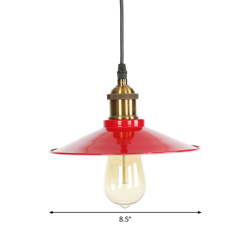 Red Iron Saucer Shade Pendant Light Kit - Loft Style Hanging Ceiling Light for Living Room - 8.5"/10"/14" W