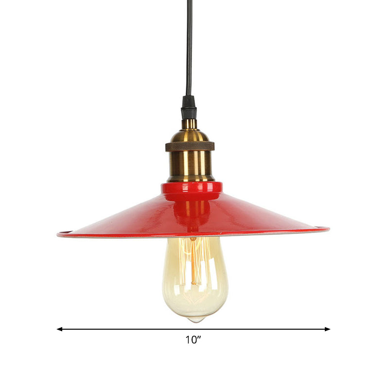 Red Iron Saucer Shade Pendant Light Kit - Loft Style Hanging Ceiling Light for Living Room - 8.5"/10"/14" W