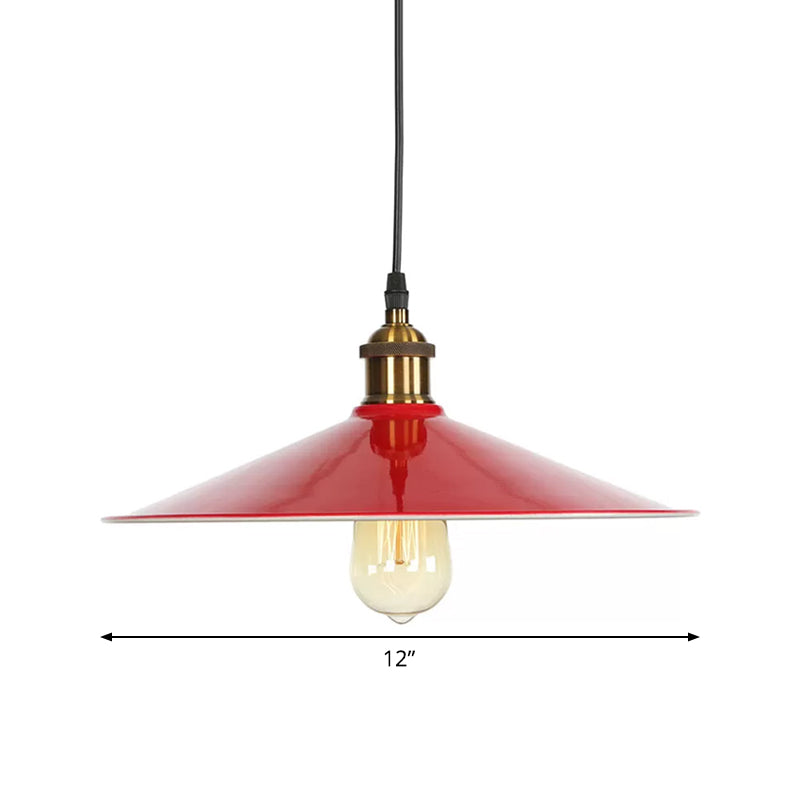 Red Iron Saucer Shade Pendant Light Kit - Loft Style Hanging Ceiling Light for Living Room - 8.5"/10"/14" W