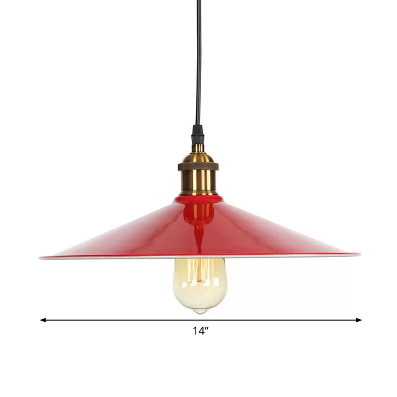 Red Iron Saucer Shade Pendant Light Kit - Loft Style Hanging Ceiling Light for Living Room - 8.5"/10"/14" W