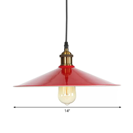 Red Iron Saucer Shade Pendant Light Kit - Loft Style Hanging Ceiling Light for Living Room - 8.5"/10"/14" W