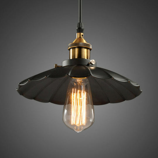 Industrial Black Floral Shade Beer Bar Pendant Lamp: 1-Head 10 Width /