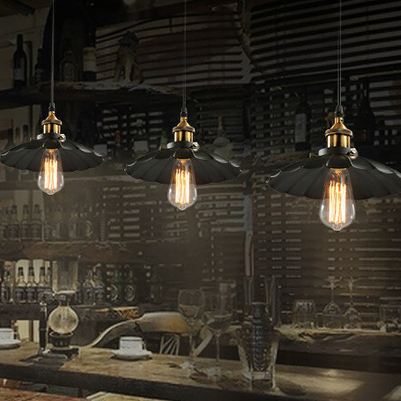 Industrial Black Floral Shade Beer Bar Pendant Lamp: 1-Head 10 Width