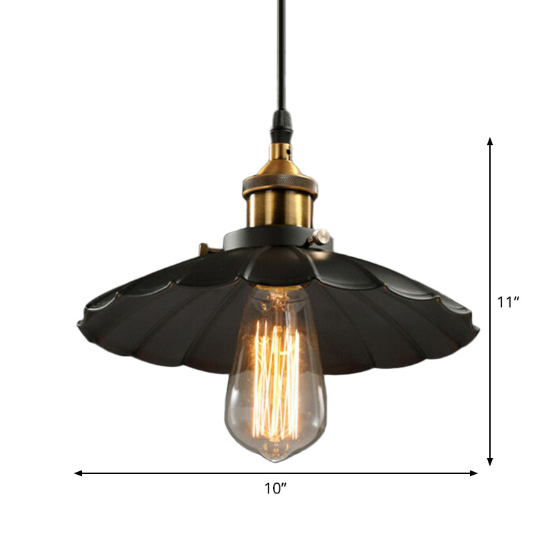 Industrial Black Floral Shade Beer Bar Pendant Lamp, Metallic 1 Head, 10" Width