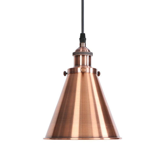 Industrial Horn Shaped Pendant Light in Rust/Copper/Brass - 1-Light Bedside Fixture