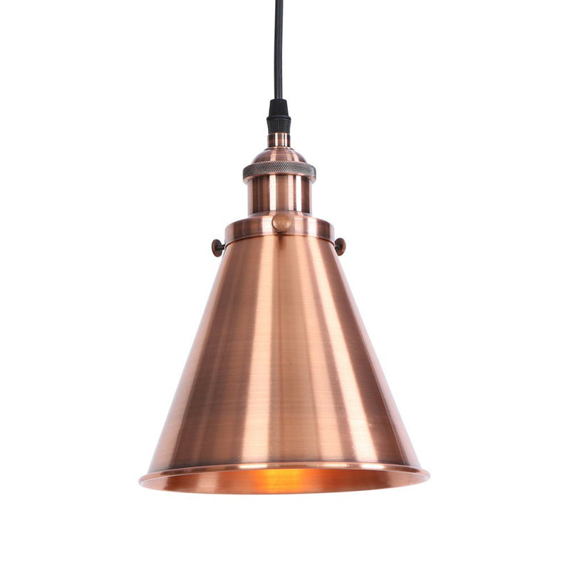 Industrial Horn Shaped Pendant Light in Rust/Copper/Brass - 1-Light Bedside Fixture