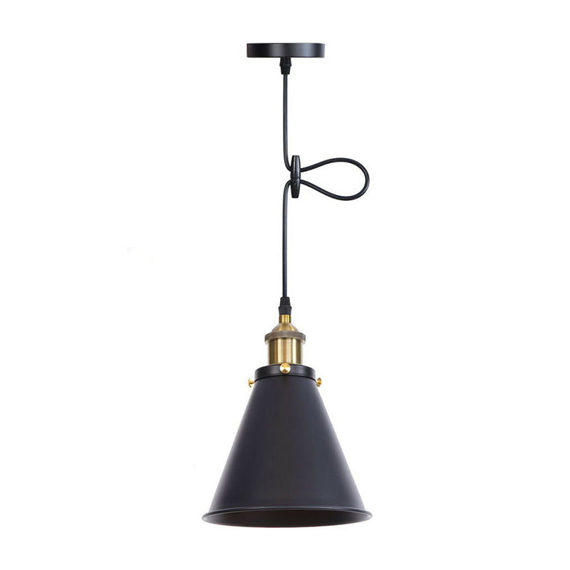 Industrial Rust/Copper/Brass Horn Pendant Light - 1-Light Bedside Pendulum Lighting Black-Gold