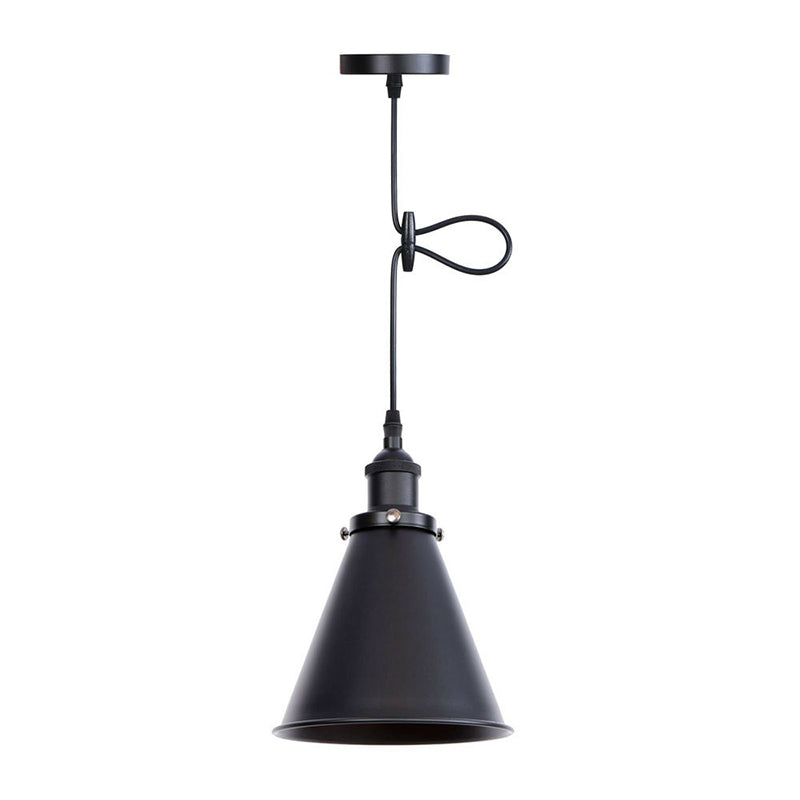 Industrial Rust/Copper/Brass Horn Pendant Light - 1-Light Bedside Pendulum Lighting Black