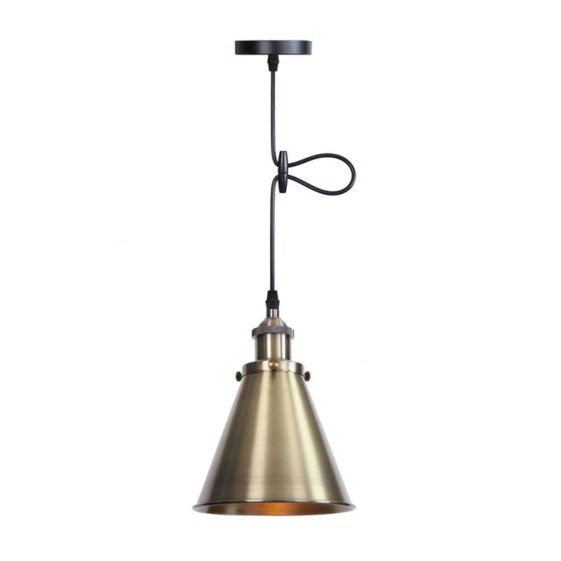 Industrial Rust/Copper/Brass Horn Pendant Light - 1-Light Bedside Pendulum Lighting Bronze