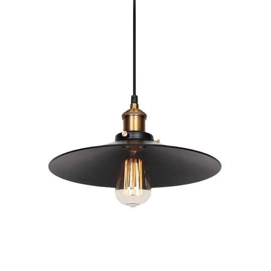 Factory Flying Saucer Ceiling Pendant Hanging Lamp - 8.5"/12" Wide, Single-Bulb, Metal, Black