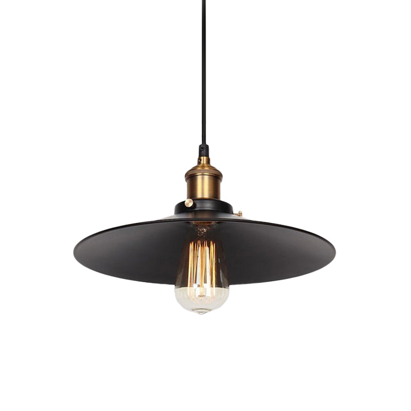 Factory Flying Saucer Ceiling Pendant 8.5/12 Wide Metal Hanging Lamp - Black Single-Bulb Design