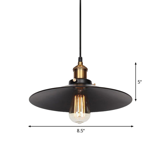 Factory Flying Saucer Ceiling Pendant Hanging Lamp - 8.5"/12" Wide, Single-Bulb, Metal, Black