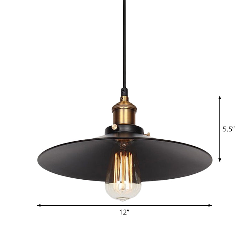 Factory Flying Saucer Ceiling Pendant Hanging Lamp - 8.5"/12" Wide, Single-Bulb, Metal, Black