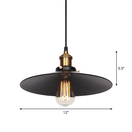 Factory Flying Saucer Ceiling Pendant Hanging Lamp - 8.5"/12" Wide, Single-Bulb, Metal, Black