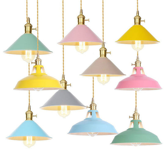 Nordic Barn-Style Pendant Light with Colorful Iron Shade – Perfect for Kitchen and Bar