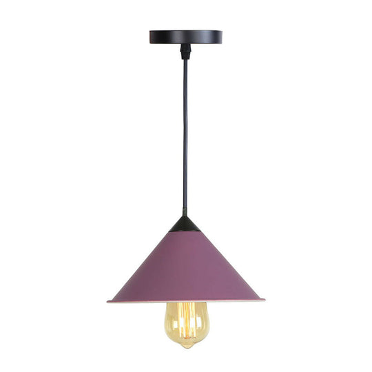 Roll-Edged Conical Iron Pendant Lamp in Pink/Blue/Grey - Loft Style for Single Dining Room