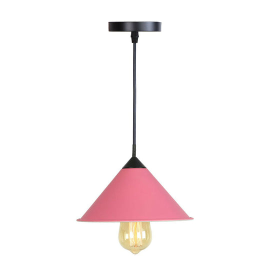 Conical Drop Pendant Dining Room Hanging Lamp In Pink/Blue/Grey With Loft Style And Rolled Edge Pink