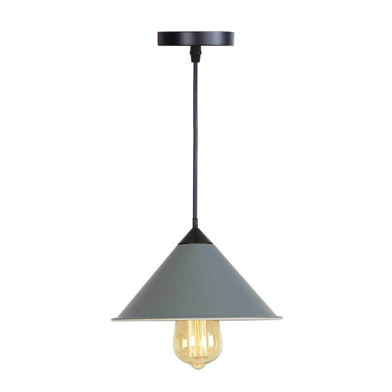 Conical Drop Pendant Dining Room Hanging Lamp In Pink/Blue/Grey With Loft Style And Rolled Edge Grey