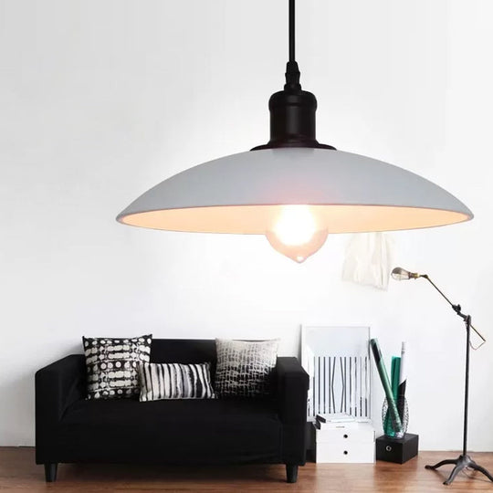 Vintage Metallic Bowl Pendant Light in Black/White for Living Room Ceiling