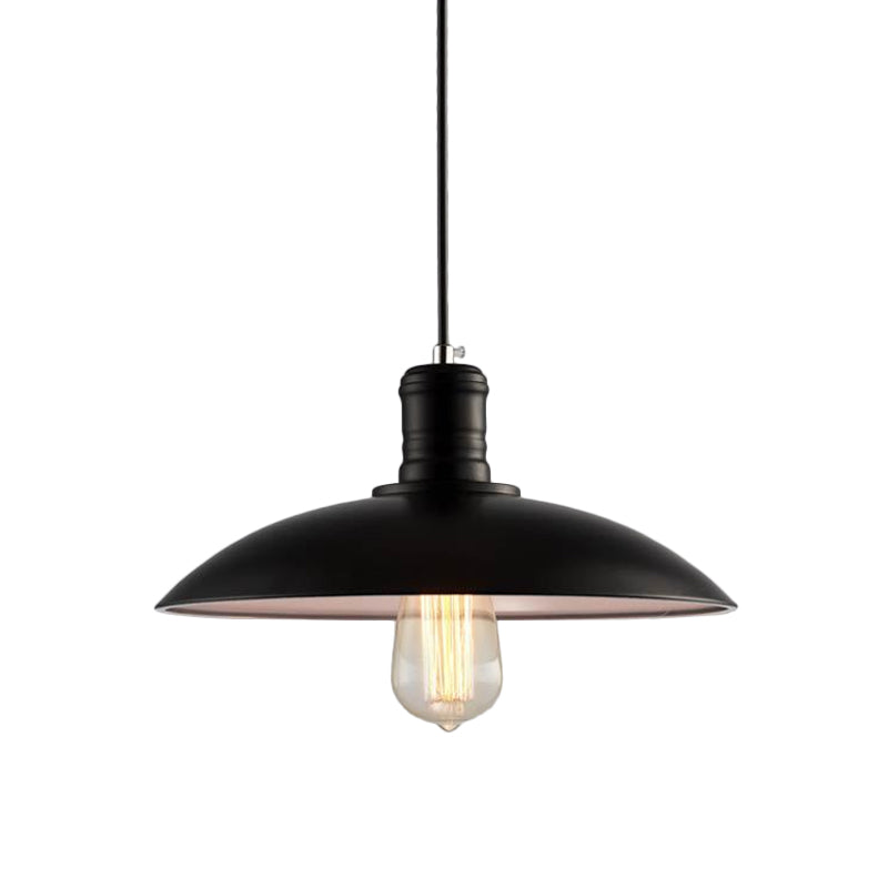 Vintage Metallic Bowl Pendant Light in Black/White for Living Room Ceiling