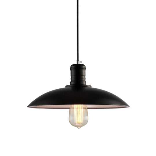 Vintage Single-Bulb Metallic Pendant Lamp With Shallow Bowl Shade - Ceiling Hang Light For Living