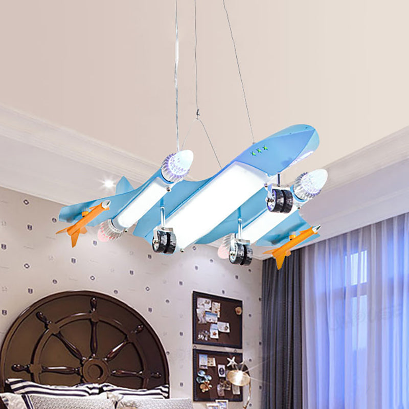 Sky Blue Cartoon Kids Metal Pendant Light For Plane-Themed Kindergarten Game Room