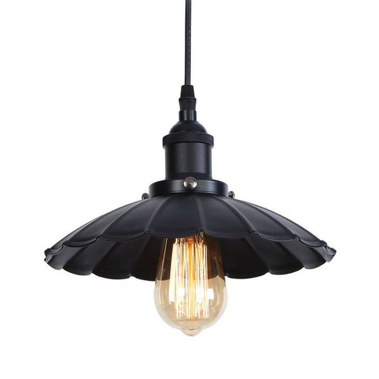 Industrial Metal Scallop Pendant Light With Cord Grip - Black/Bronze/Rust 1 Bulb Ceiling Hanging