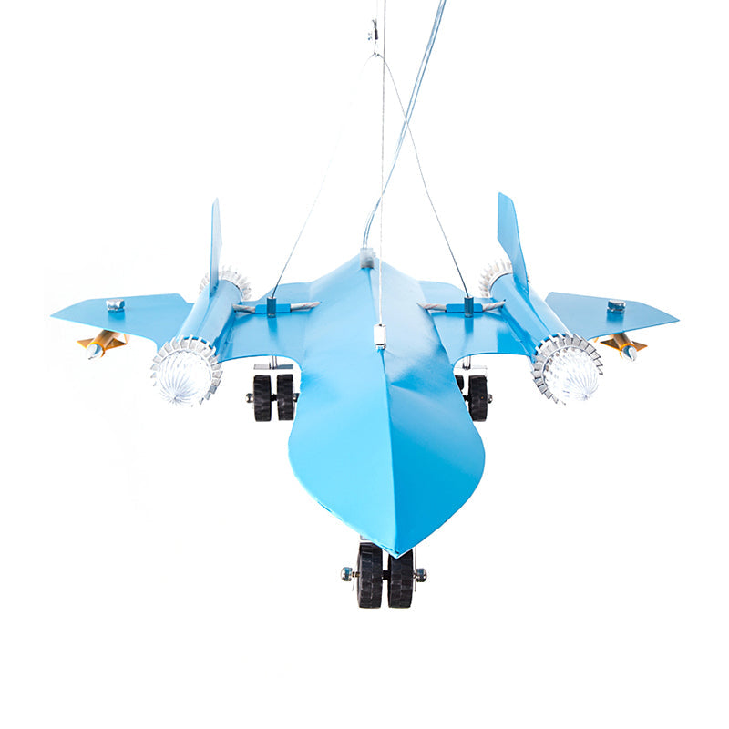 Sky Blue Cartoon Kids Metal Pendant Light For Plane-Themed Kindergarten Game Room