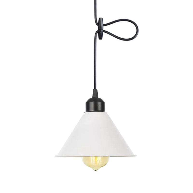 Rustic Pendant Ceiling Lamp With Flared Iron Shade - Black Or White