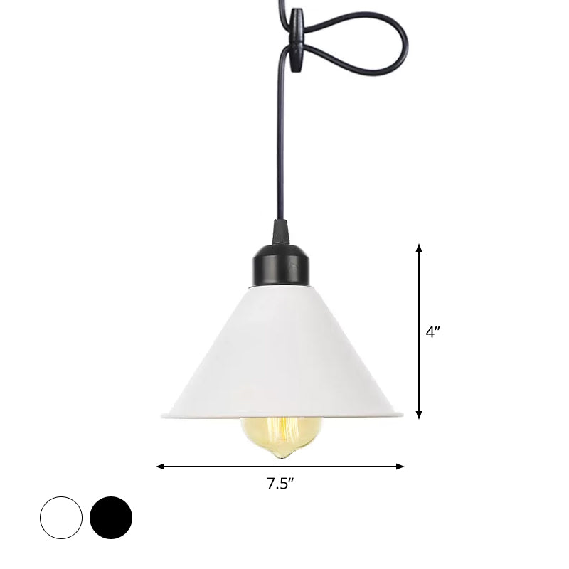 Rustic Pendant Ceiling Lamp With Flared Iron Shade - Black Or White