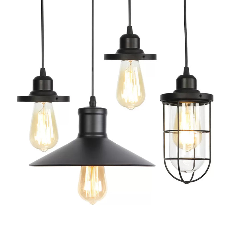 Rustic Black Cone Shade Pendant: 1-Light Dining Room Ceiling Lamp