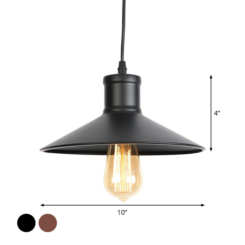 Rustic Black Cone Shade Pendant: 1-Light Dining Room Ceiling Lamp