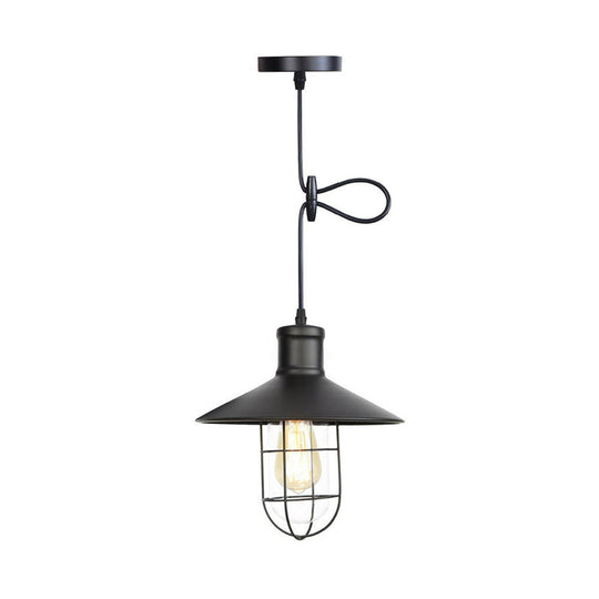 Rustic Black Cone Shade Pendant: 1-Light Dining Room Ceiling Lamp / B