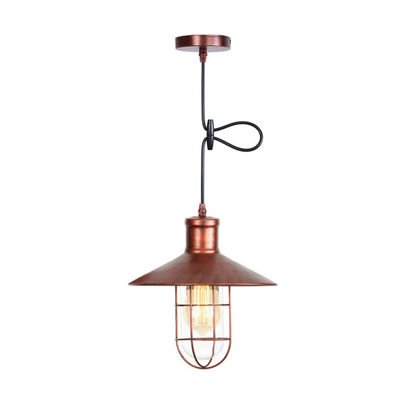 Rustic Black Cone Shade Pendant: 1-Light Dining Room Ceiling Lamp Rust / B